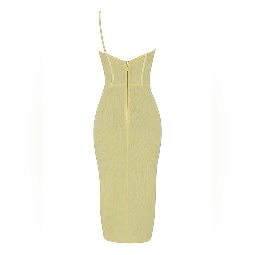 **SOLD** House of CB Mistress Rocks Lemon One Shoulder Corset Midi Dress - Picture 7 of 11